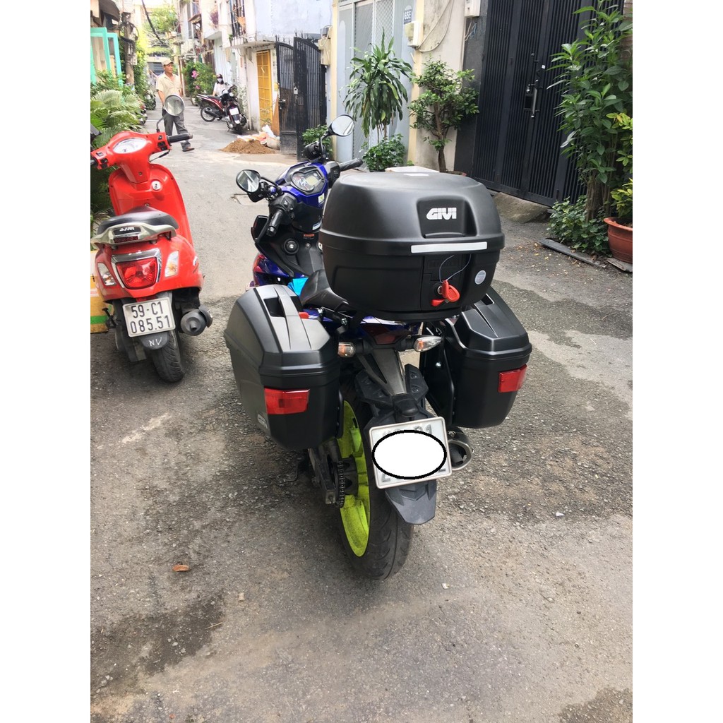 Thùng xe Exciter 150, thùng givi E26N, cặp thùng hông givi kèm baga cặp hông lắp cho Exciter 150