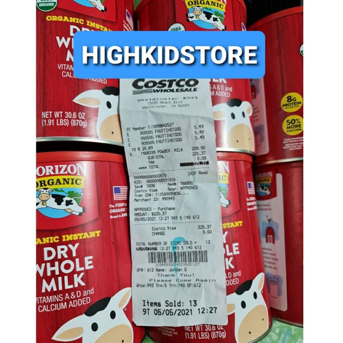 DATE 10/24 - SỮA TƯƠI HORIZON ORGANIC DẠNG BỘT 870G