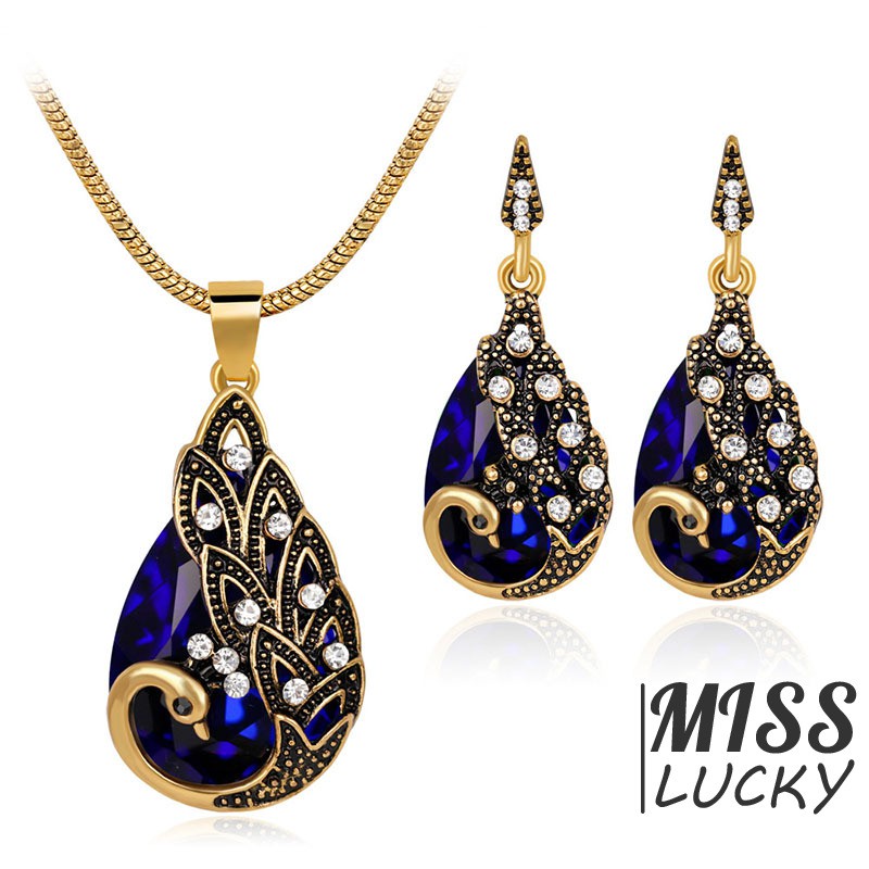 Set dây chuyền và khuyên tai phong cách cổ điển thanh lịch dành cho nữ