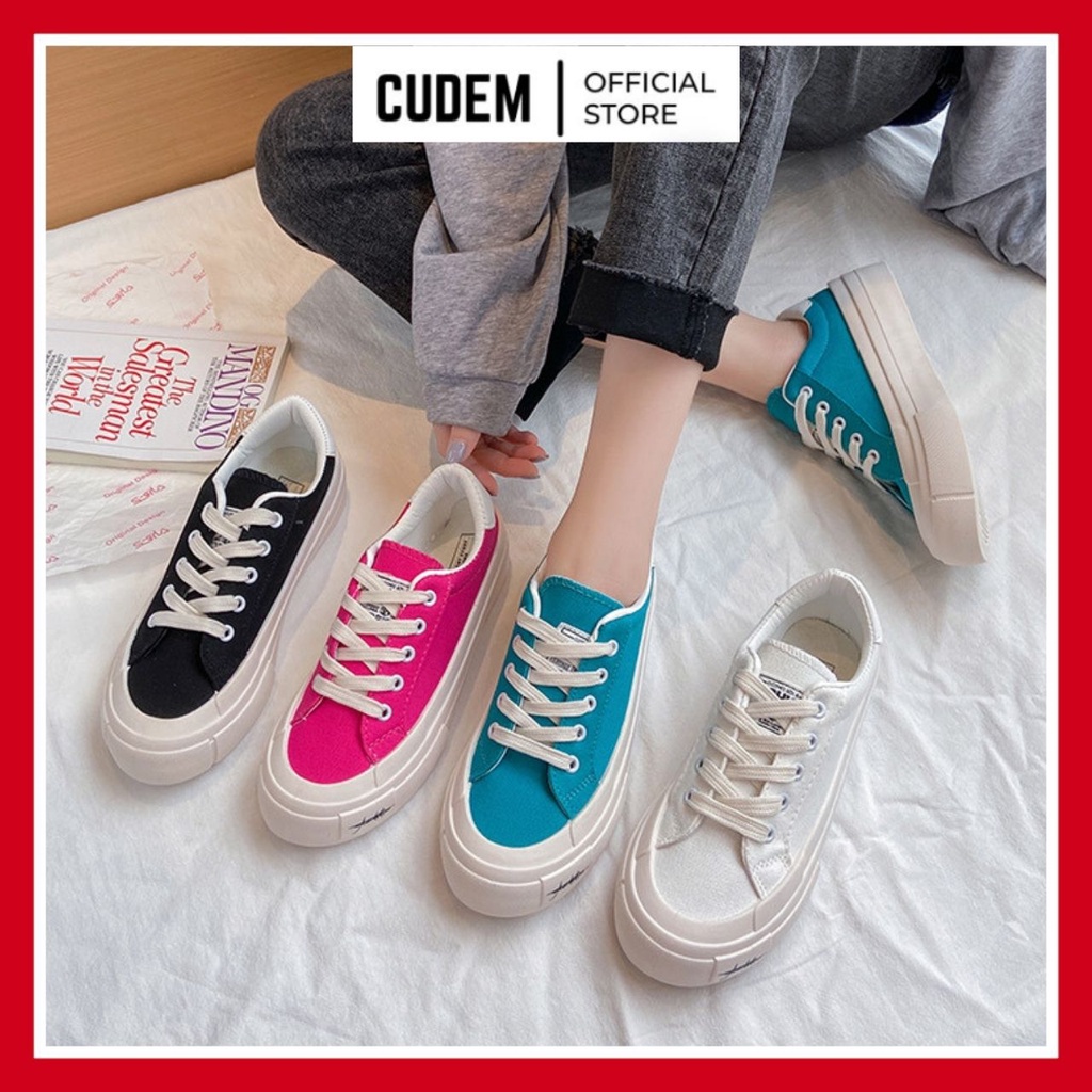 Giày thể thao sneaker nữ đế bằng bánh mì chất liệu canvas xinh xắn giặt không phai màu