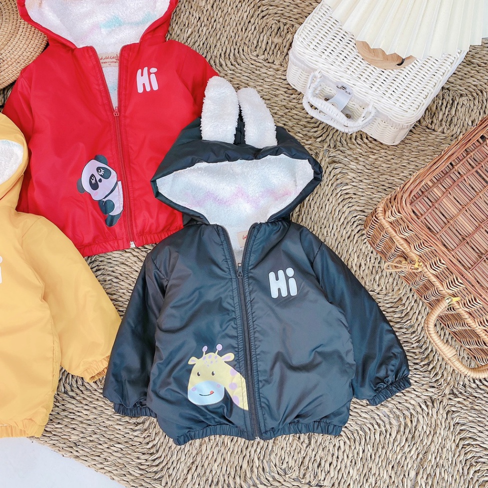áo khoác cho bé trai bé gái lót nỉ họa tiết mũ đính tai thỏ vui nhộn lili.kids AK02