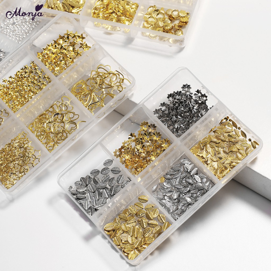 MONJA [Hàng mới về] Hộp Phụ Kiện Vỏ Sò / Lông Vũ 6 Ngăn Dùng Trang Trí Móng Tay Diy