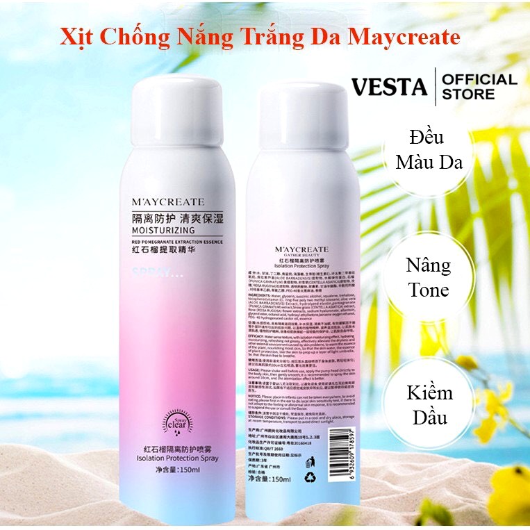 Xịt Chống Nắng Maycreate ☀️𝑭𝒓𝒆𝒆𝒔𝒉𝒊𝒑☀️ Trắng Da Nâng Tông Chống Nước 150ml | BigBuy360 - bigbuy360.vn