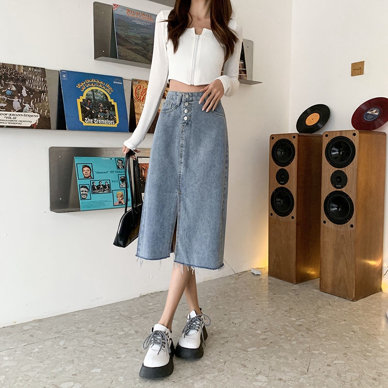 Chân váy jean Chữ A Lưng Cao Thời Trang