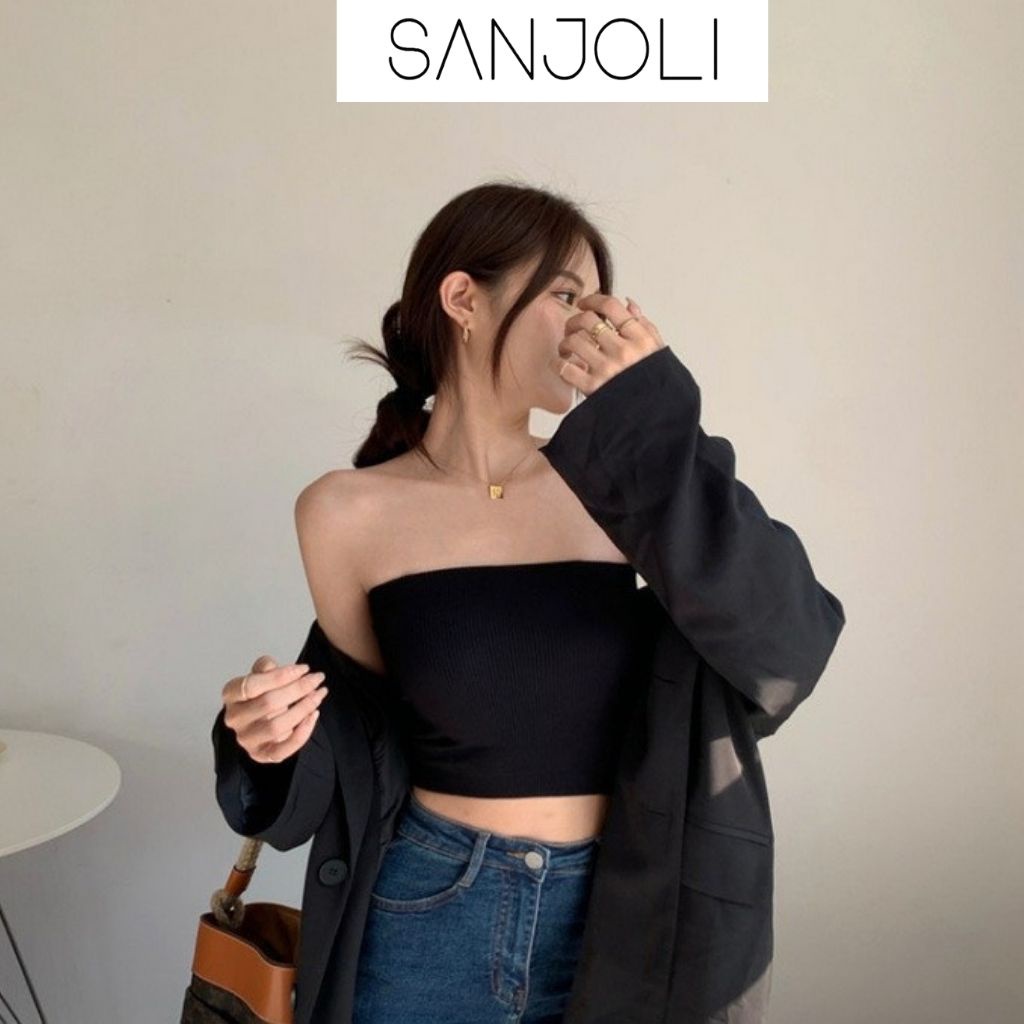 Áo ống croptop Sanjoli không dây kiểu ôm body sexy màu trắng đen AO012