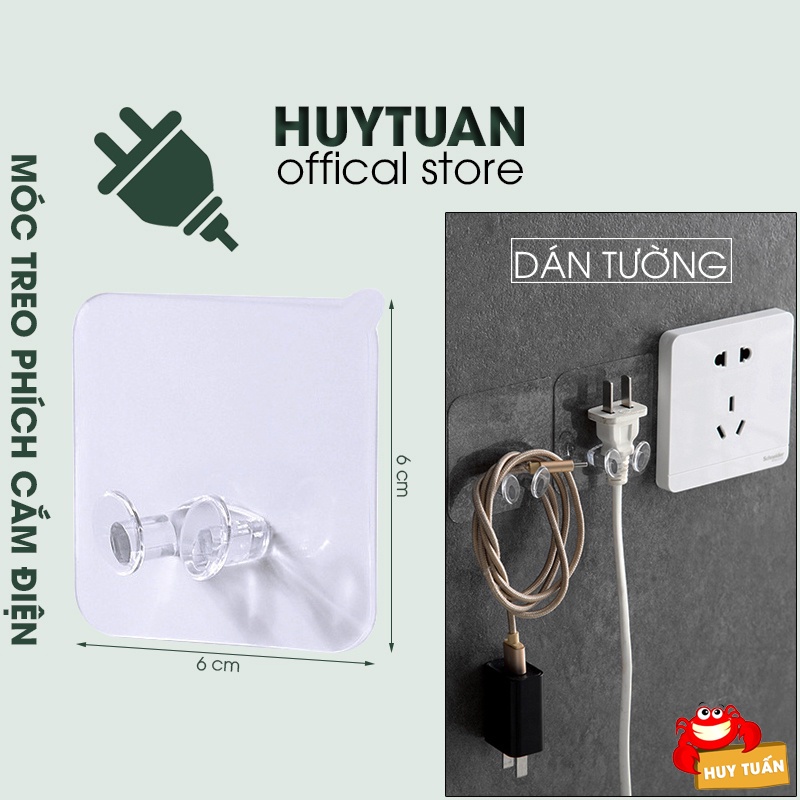Móc Dán Tường Kẹp Giữ Phích Cắm Điện - Móc Treo Đồ Đa Năng Trong Suốt (MTP03) bibi90