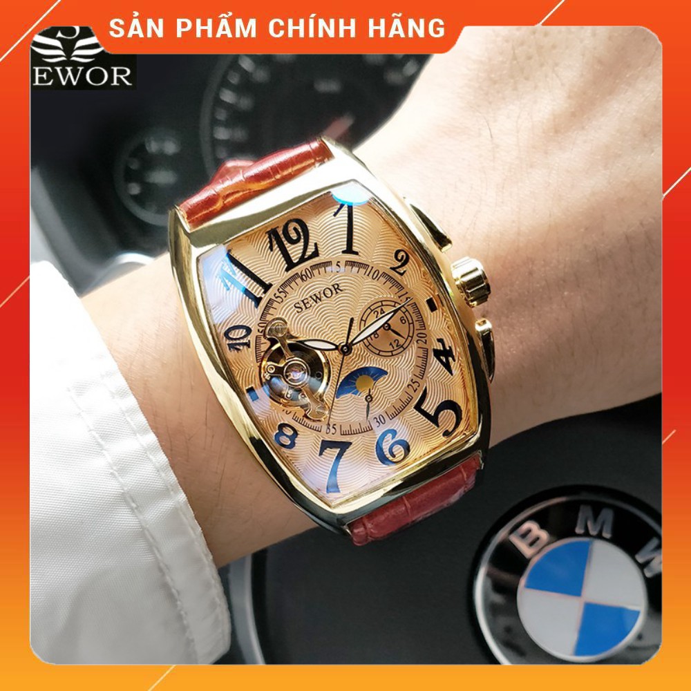 [CHẤT LƯỢNG] Đồng Hồ Cơ Nam Automatic Chính Hãng SEWOR Dây Da Mặt Vuông Sang Trọng Đẳng Cấp