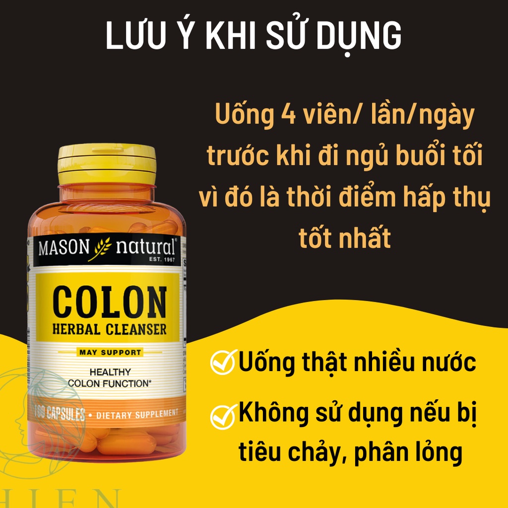 Viên uống thải độc đại tràng, hỗ trợ chức năng đại tràng Colon Herbal Cleanser Mason Natural 100 viên