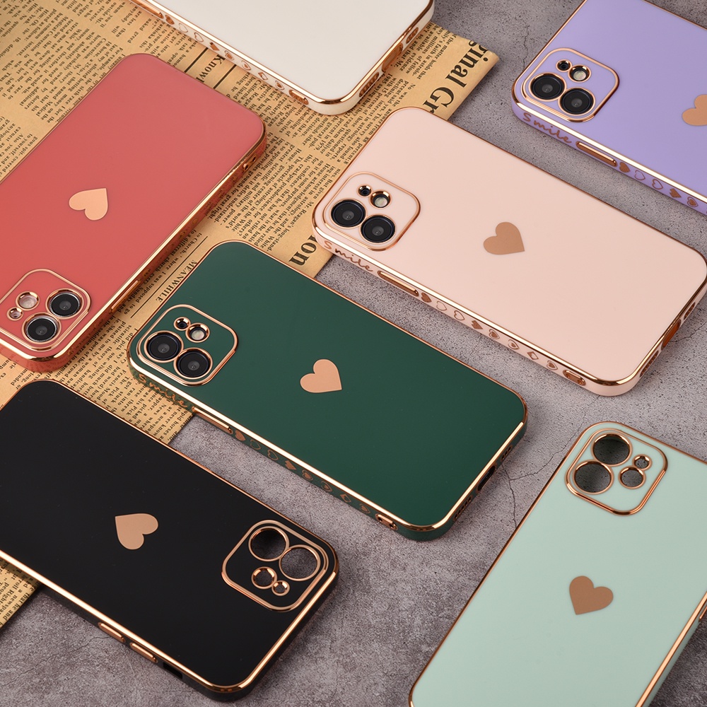 Ốp Điện Thoại Mạ Điện Họa Tiết Trái Tim Cho IPhone 12 11 14 13 Pro Max XR 7 8 Plus