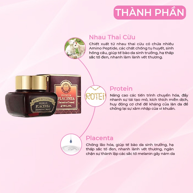 Kem trắng da chống lão hóa 3W Clinic Hàn Quốc Chiết xuất từ nhau thai cừu giúp da trắng sáng mềm mại tự nhiên 50ml