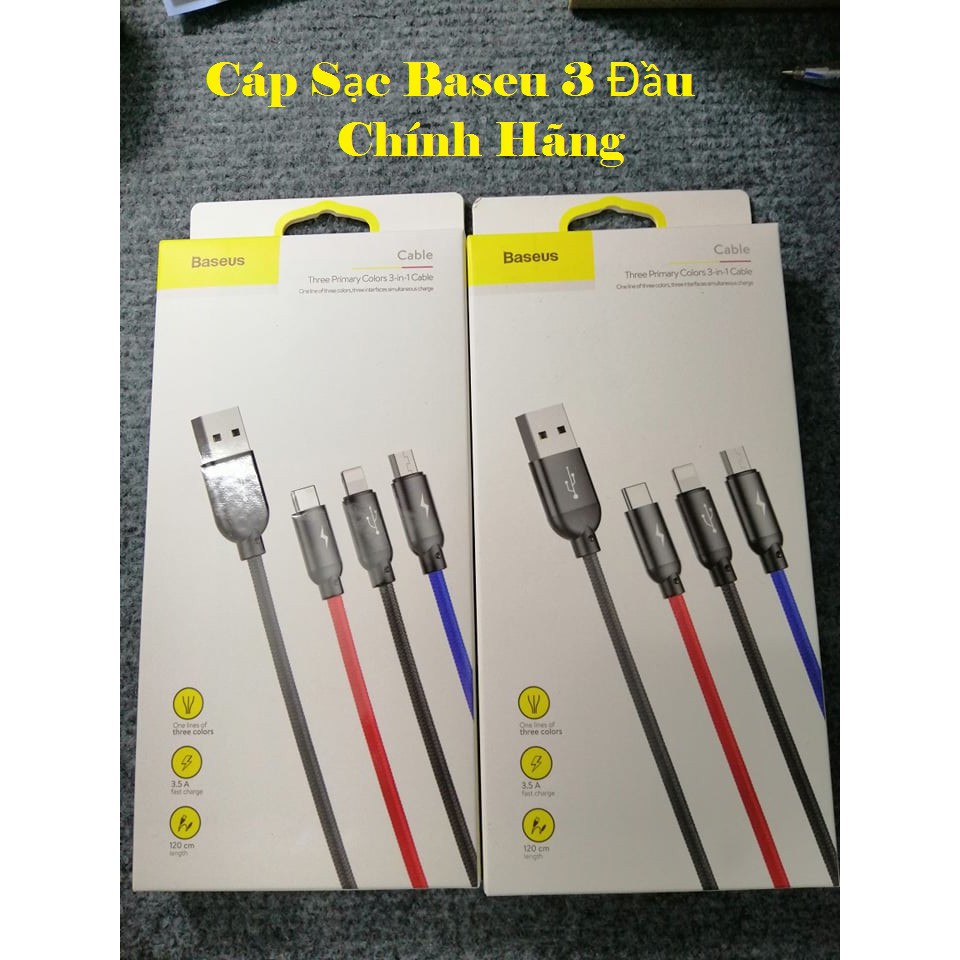 Cáp sạc 3 đầu Baseus Micro/Lightning/TypeC (Truyền được dữ liệu IP) - Chính hãng