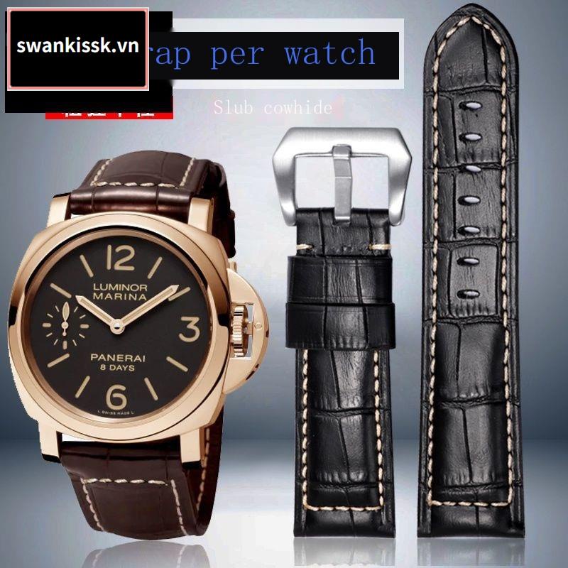 Dây Đeo Đồng Hồ Bằng Da Thật Họa Tiết Da Cá Sấu Phát Quang Kích Thước Lớn 22 24mm Cho Nam