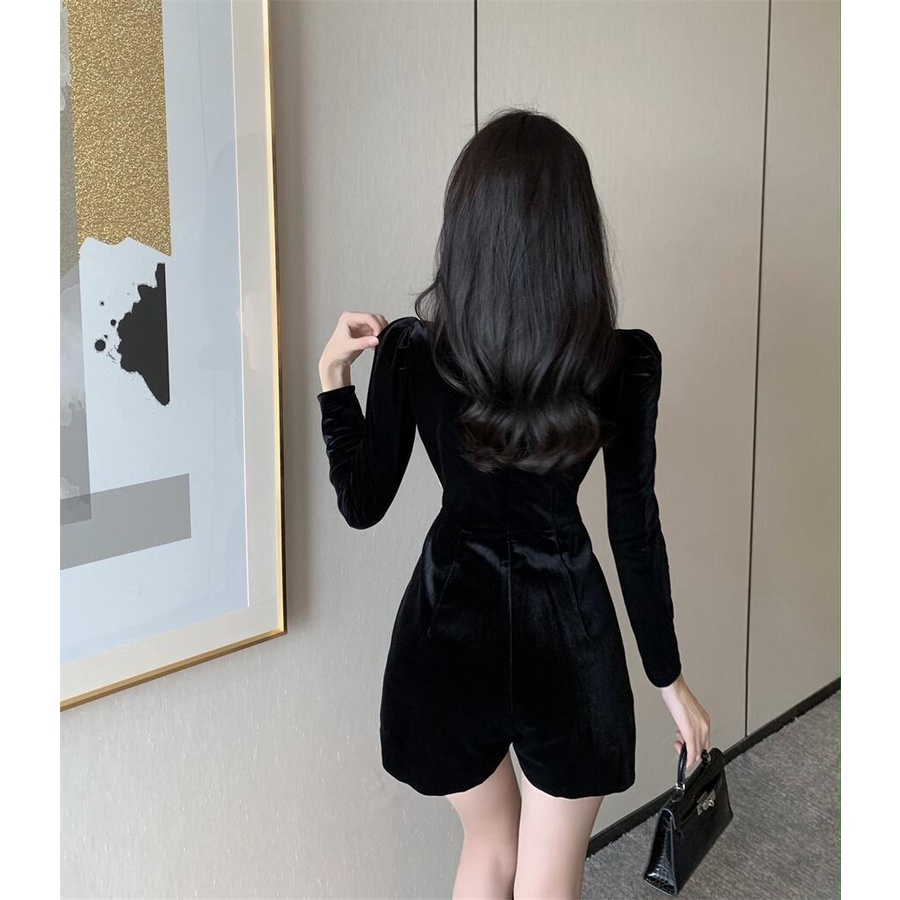 Áo liền quần Nhung Ống Rộng Tay Phồng Đính Nơ Xinh Xắn Theo Phong Cách Mùa Thu | BigBuy360 - bigbuy360.vn