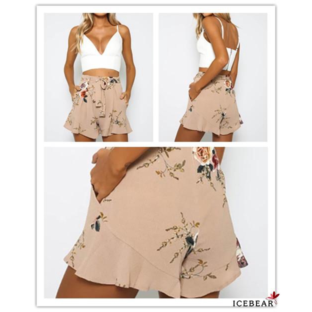 A2R-Women Bandage Chiffon Floral Shorts Stretch Waist Casual Beach Short Hot Pants