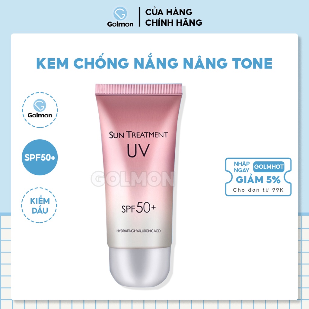 Kem chống nắng Sun Treatment UV SPF50+ dưỡng da ẩm mịn trắng hồng kiềm dầu nâng tông 60g Golmon