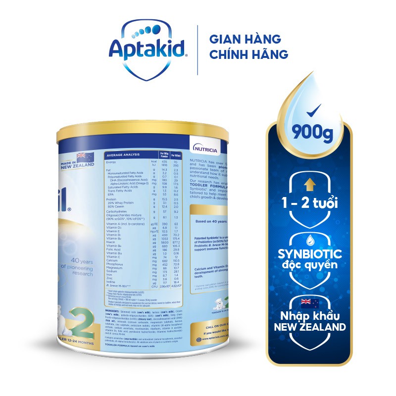 Sữa bột Aptamil New Zeland  Hộp thiếc số 2 900g Mới - cho bé 12-24 tháng tuổi