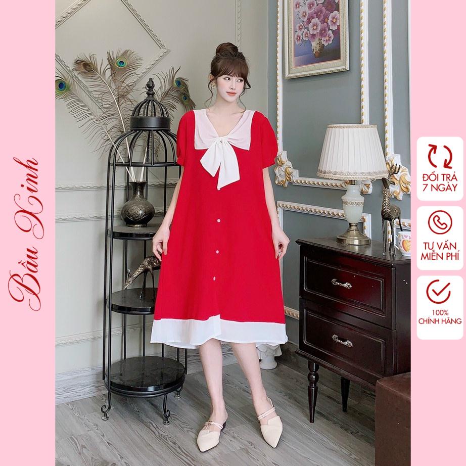 Váy bầu đầm bầu dáng suông dài rộng mặc hè cho chị em công sở hợp thời trang