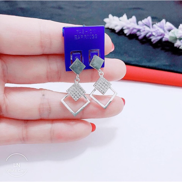 BÔNG TAI NỮ MẶT VUÔNG GẮN ĐÁ SANG CHẢNH - TRANG SỨC BẠC S925