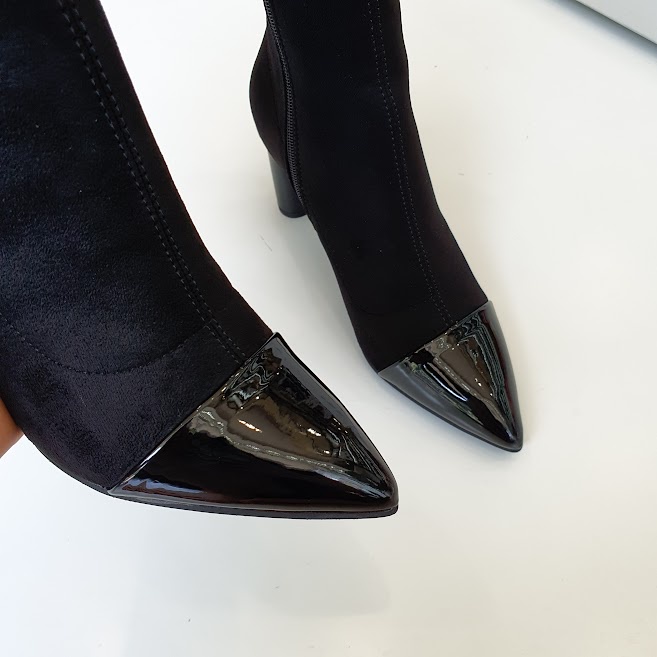 Giày boot nữ da mềm 2021 B SHOES, boot thấp cổ lót nỉ khóa kéo, chất da lộn phối mũi nhọn da bóng, siêu êm, mềm mại B21