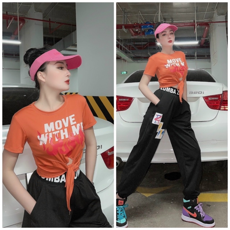 ÁO CROPTOP MOVE WITH ME BUỘC DÂY NƠ ĐỒNG PHỤC TẬP GYM EROBIC ZUMBA NỮ