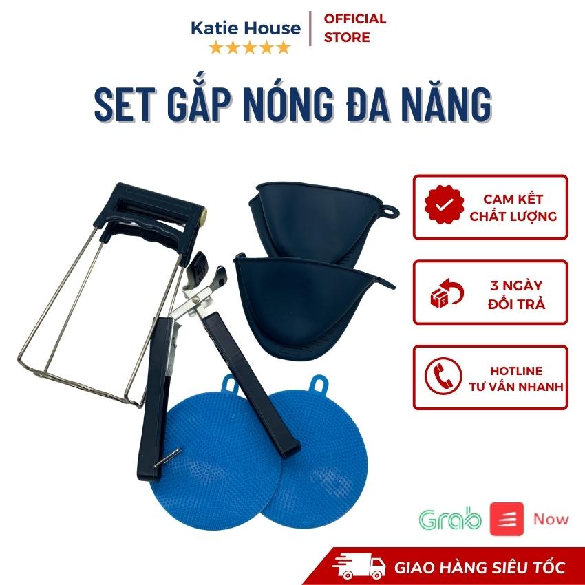 Bộ Dụng Cụ Gắp Đồ Nóng, Găng Tay Bắc Nồi Và Miếng Lót Nồi Silicon  Set 6 Món