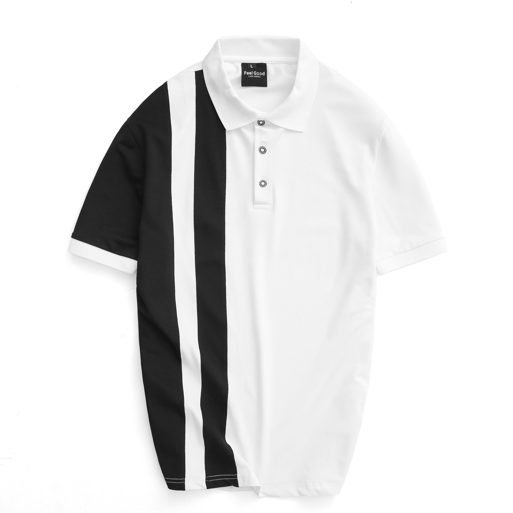 Áo Polo Nam FEEL GOOD có cổ bẻ KẺ SỌC thun cao cấp đẹp vải cá sấu cotton đen trắng ngắn tay form rộng trẻ trung cá tính