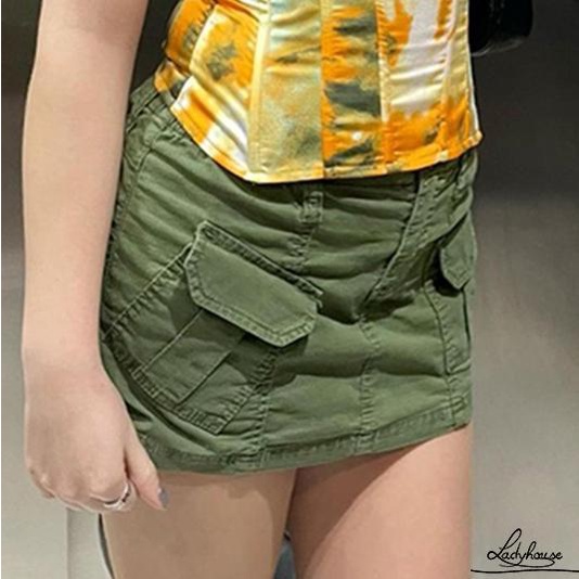 Chân Váy Ngắn Dáng Chữ A Lưng Thấp Có Túi Trước Màu Trơn Thời Trang Mùa Hè Cho Nữ