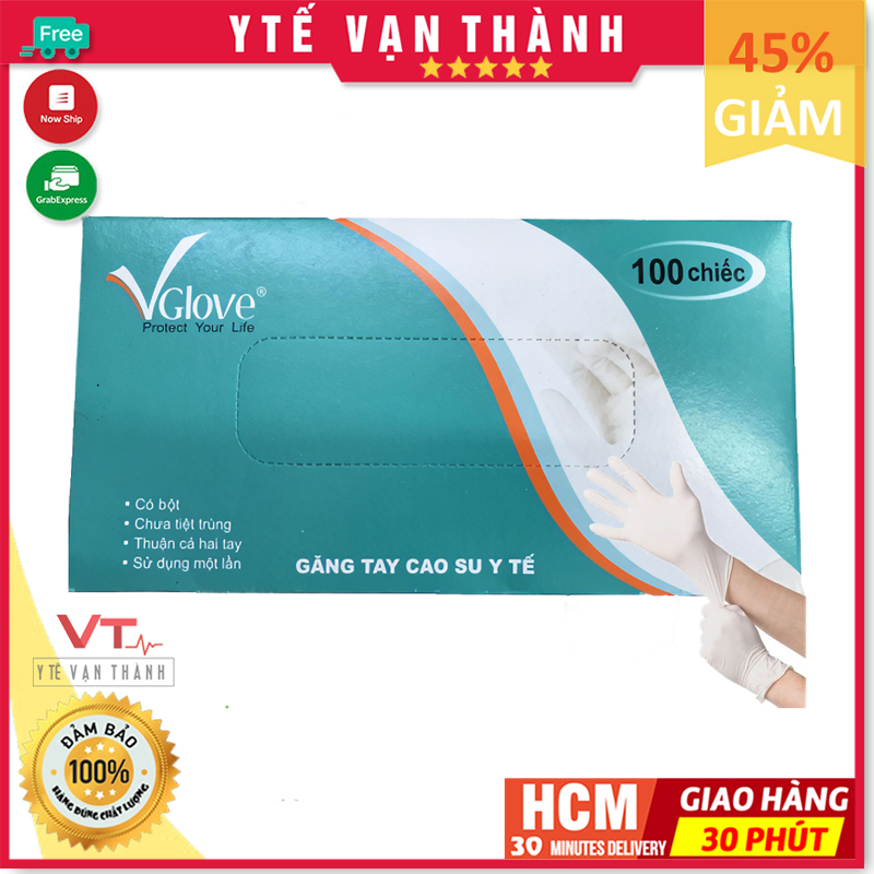 ✅ Găng Tay Y Tế (Có Bột): Khải Hoàn Vglove (Hộp 50 đôi) - VT0185