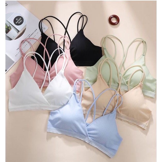 Áo ngực bra nữ len tăm 4 dây thể thao nâng ngực -  Áo lót bralette tập gym coton mềm không gọng mút mỏng YLY17