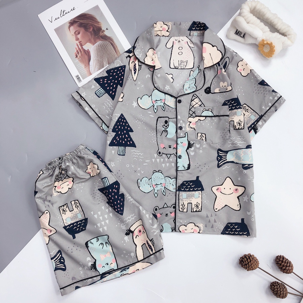 Đồ bộ ngủ mặc nhà pijama HATIBO tay ngắn cộc đùi chất vải loại 1