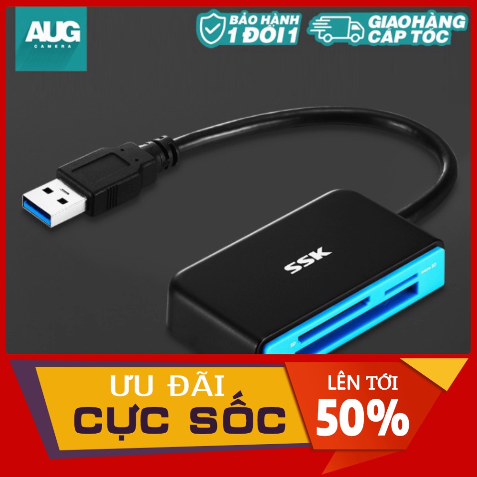 SALE Đầu đọc thẻ nhớ SSK Chính Hãng - Hỗ trợ thẻ SD / CF / Micro SD - Tốc độ 3.0 - Phukienhinhanh Hà Nội