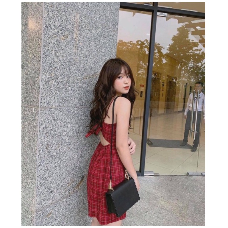 [CÓ ẢNH THẬT] Váy caro đi biển 2 dây đỏ có nơ sau xinh xắn - Đầm 2 dây cao cấp Zuca Shop | BigBuy360 - bigbuy360.vn