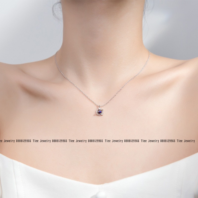 Dây chuyền bạc nữ TLEE mặt trái đất đá chủ xanh đen huyền bí TleeJewelry D0185