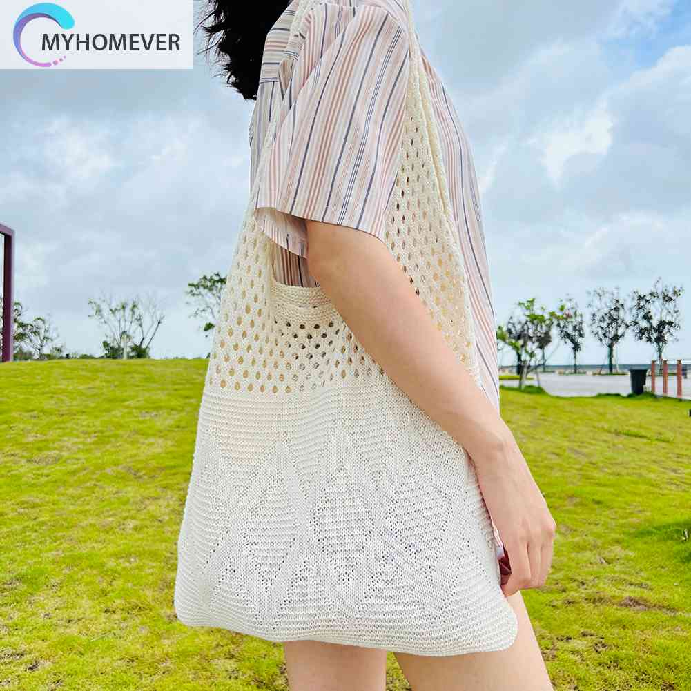 Túi Xách Đan Len Sức Chứa Lớn Màu Trơn Phong Cách Boho Thời Trang Cho Nữ