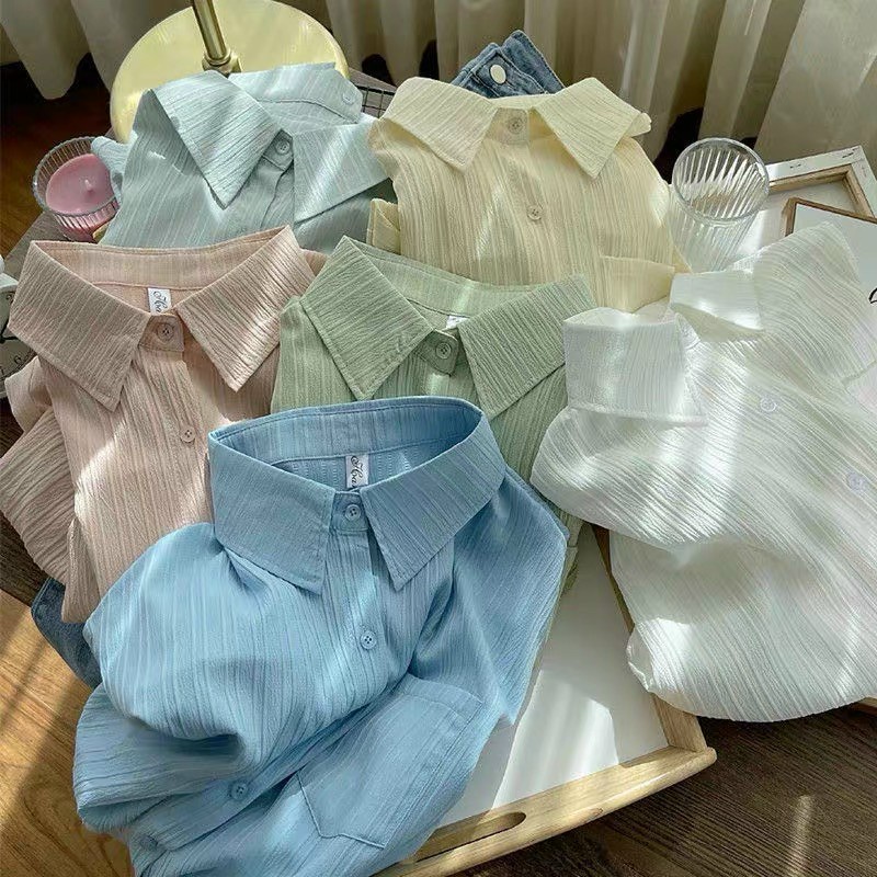 Áo Sơ Mi Nữ Dài Tay Đũi Gân 🦋 Áo Somi Dáng Công Sở Trơn 3 Màu 🦋 Áo nữ sơ mi form rộng 250