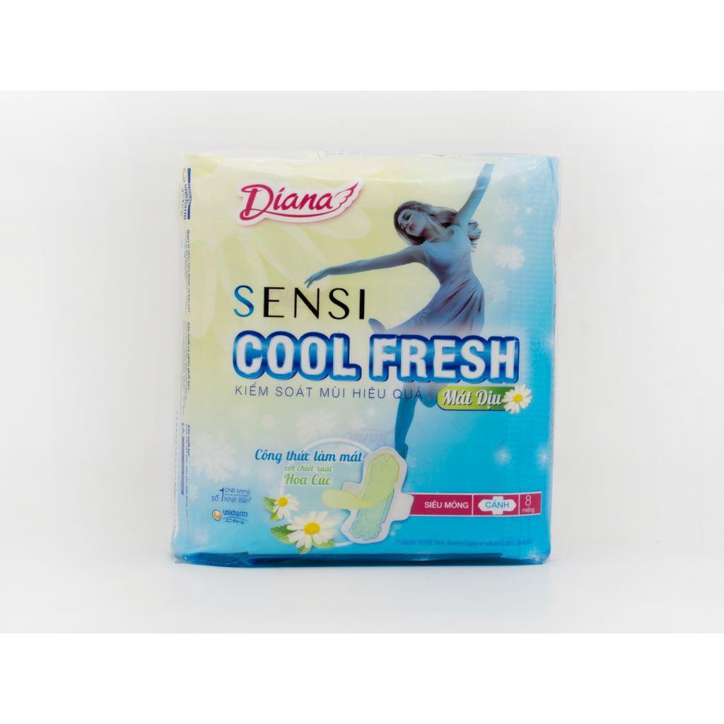 Băng vệ sinh Diana Sensi Cool Fresh mát dịu siêu mỏng có cánh - Gói 8 miếng