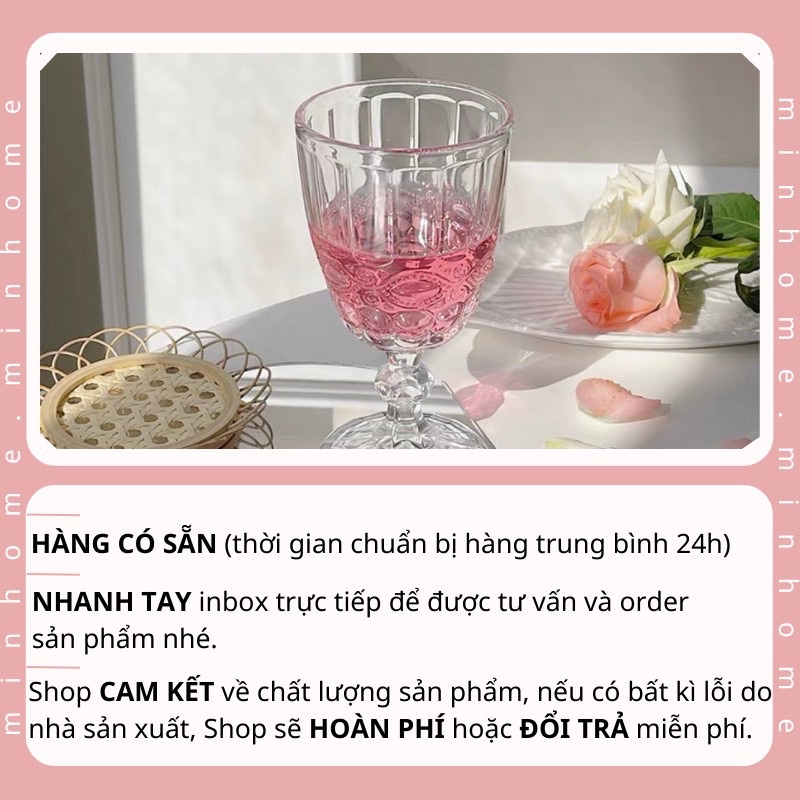 [HOT-SẴN] Ly Cốc Thủy Tinh Vintage Màu Trắng Phong Cách Hoàng Gia.