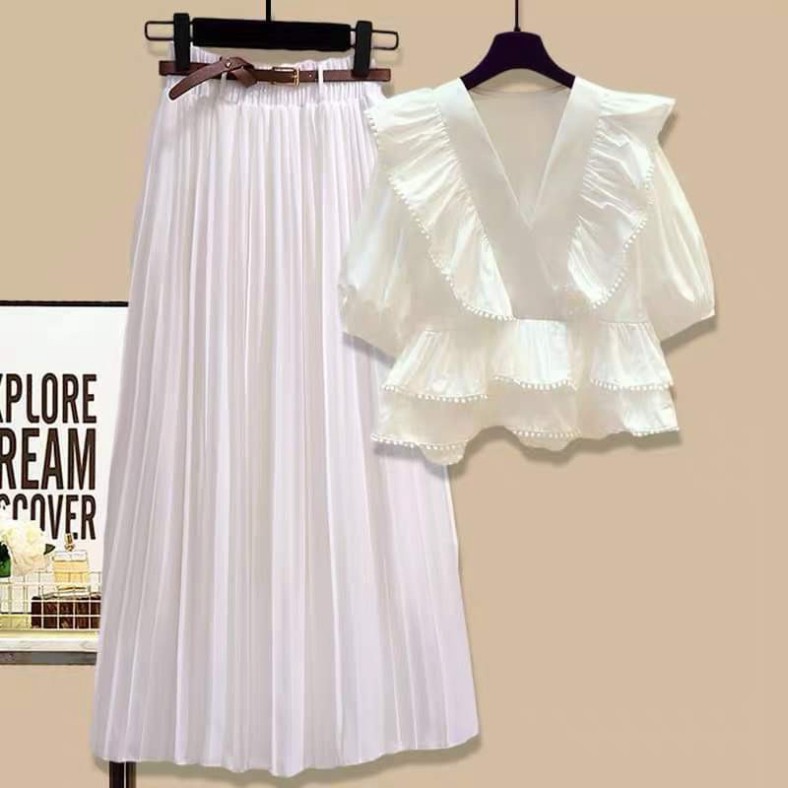 chân váy xếp ly nhỏ kèm đai vải lụa aosomicongsothietke