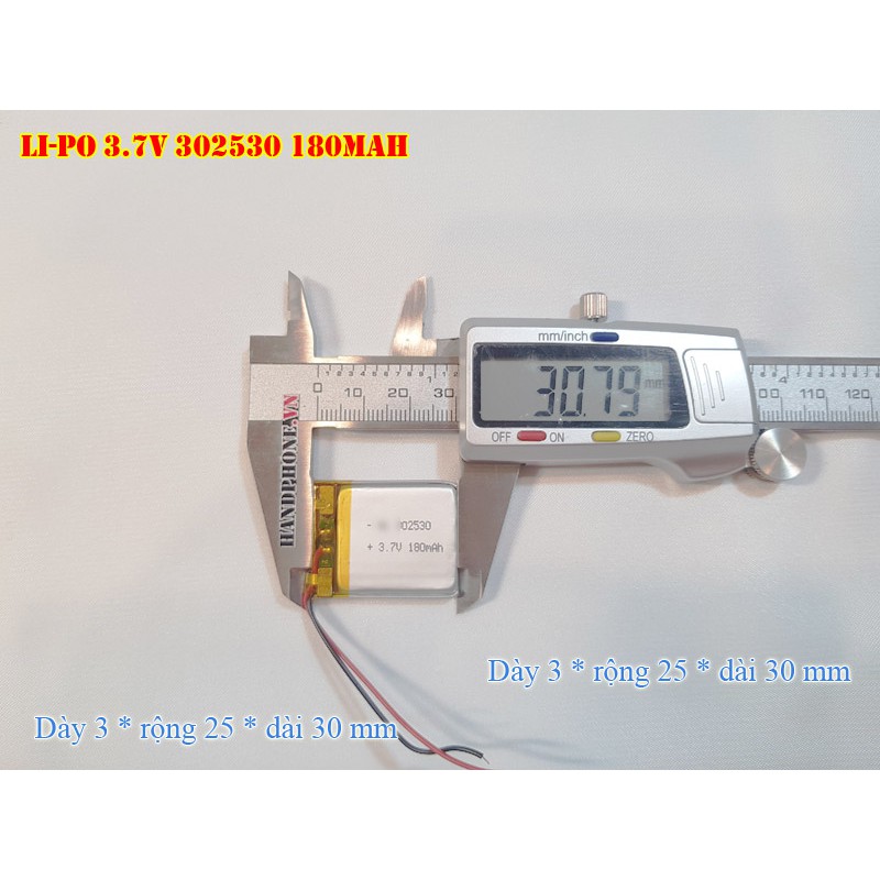 Pin Li-Po 3.7V 180mAh 302530 (Lithium Polymer) cho đồng hồ, smartwatch, loa Bluetooth, định vị GPS, camera