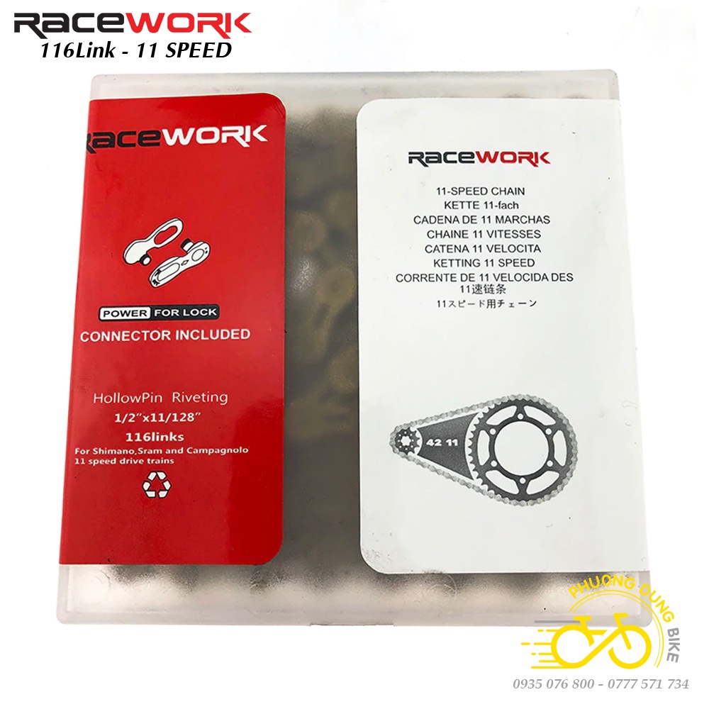 Xích sên bán rỗng xe đạp RACEWORK 11 Speed - Fullbox