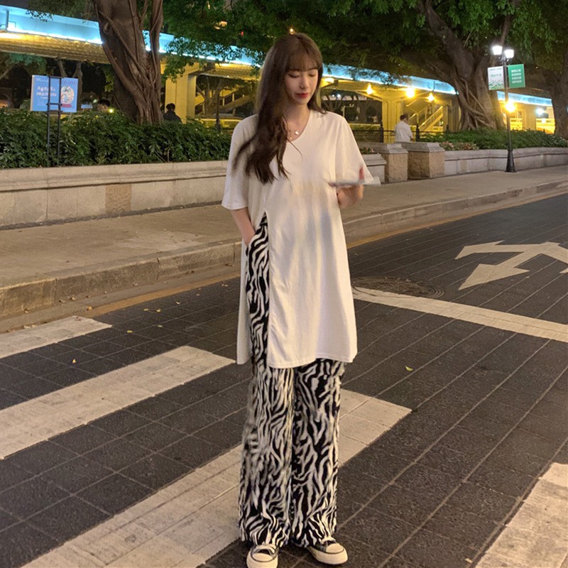 Quần dài ZHELIHANGFEI ống rộng lưng cao thời trang mùa hè dành cho nữ