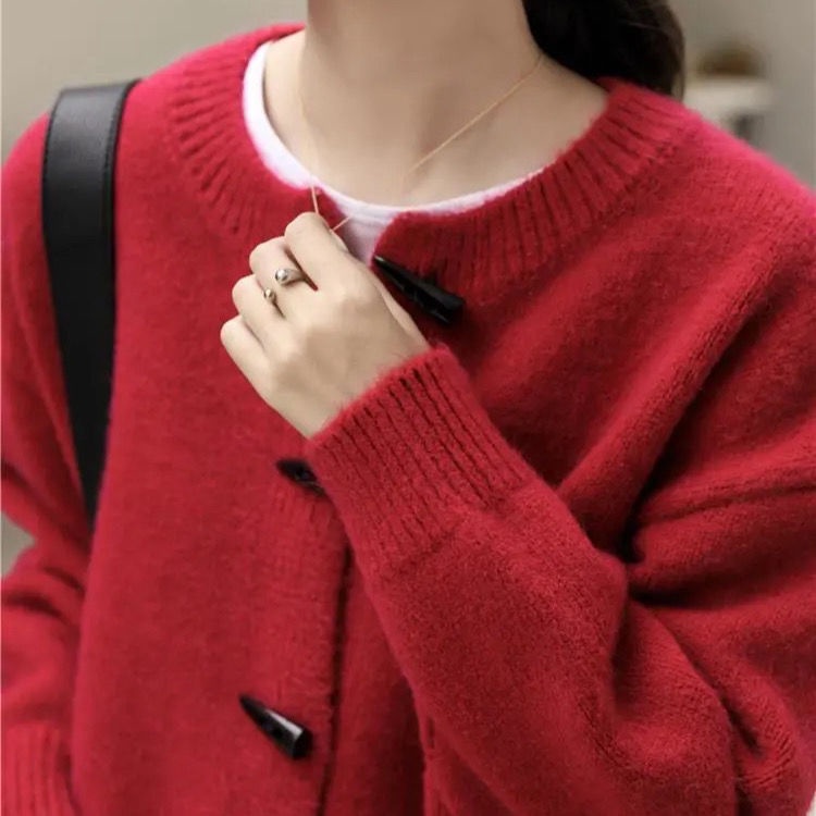 Áo khoác cardigan dệt kim phối nút sừng thời trang Hàn Quốc
