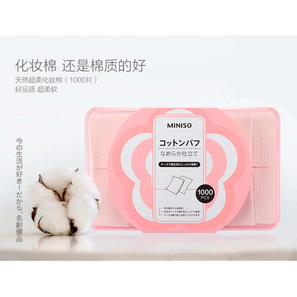 Bông tẩy trang Miniso Nhật Bản 1000 miếng chuyên dùng đắp nước hoa hồng , toner , lotion