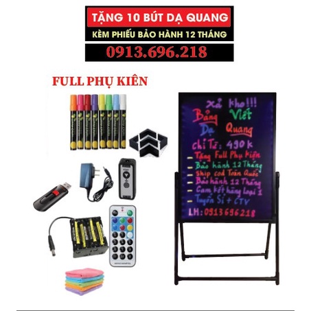 Bảng Viết Dạ Quang, Bảng Led Huỳnh Quang 70 x 90cm ( Tặng 10 Bút + Full Phụ Kiện )