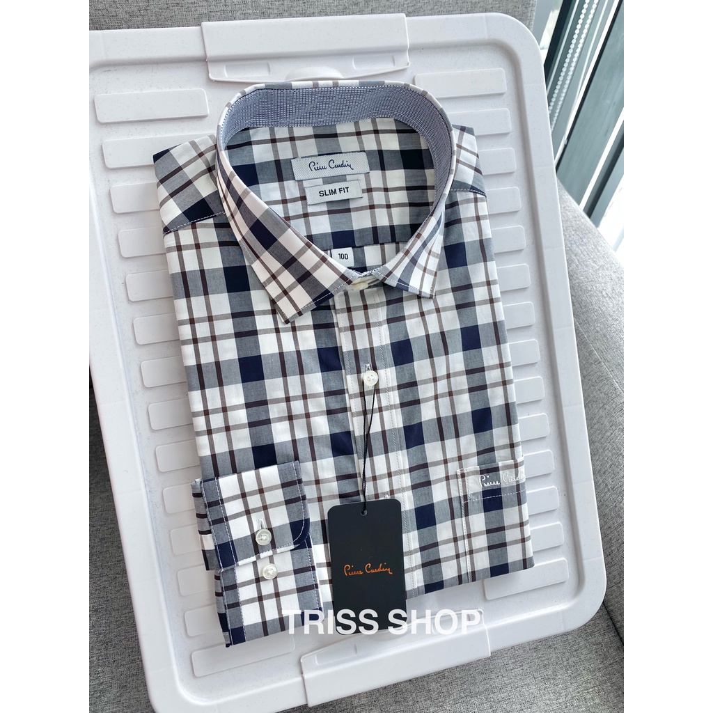 Áo sơ mi nam dài tay Pierre Cardin 10 vải cotton chống nhăn form slimfit