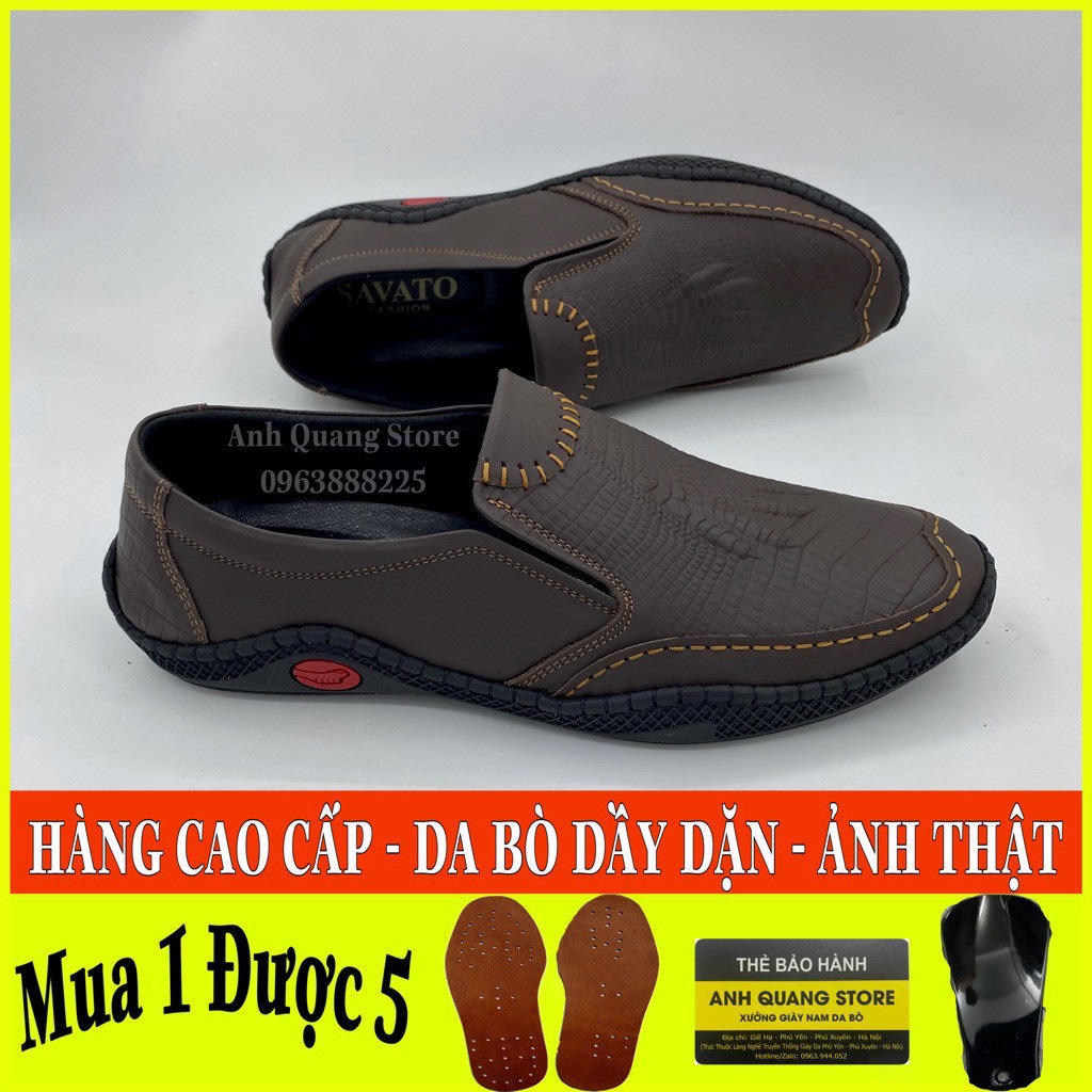 Giày lười nam HQC SHOES da bò thật đế cao su khâu chỉ bảo hành 1 năm HQ282