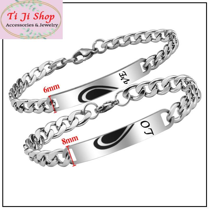LẮC VÒNG TAY CẶP ĐÔI INOX TRÁI TIM GHÉP KHÔNG ĐEN KHÔNG GỈ SÉT