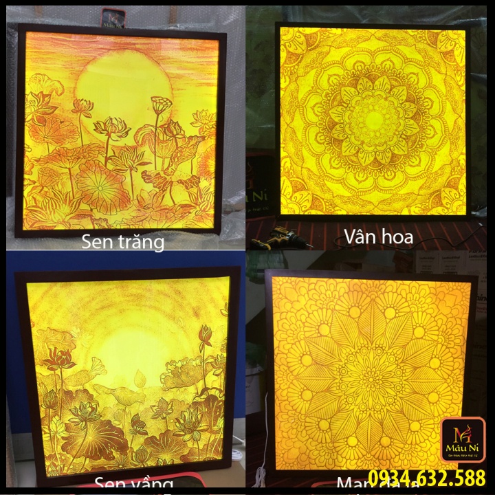ĐÈN THỜ cho Tượng phật TRANH TRÚC CHỈ in MÂU NI- vuông 61cm / 81cm- [ Bộ đồ thờ , Đồ thờ thần tài