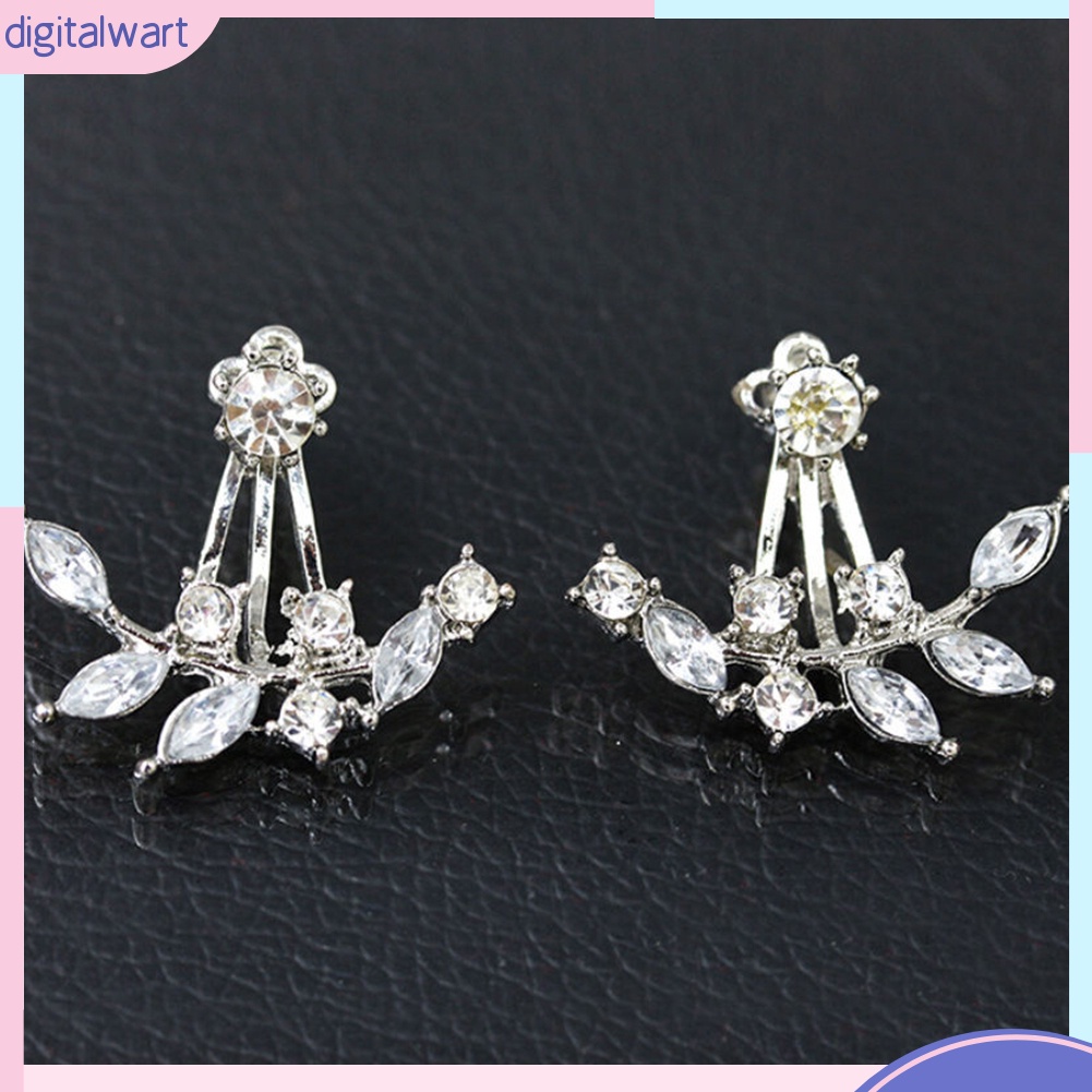 Cặp khuyên tai thiết kế hình lá đính hạt kim cương nhân tạo sang trọng lấp lánh dành cho nữ
