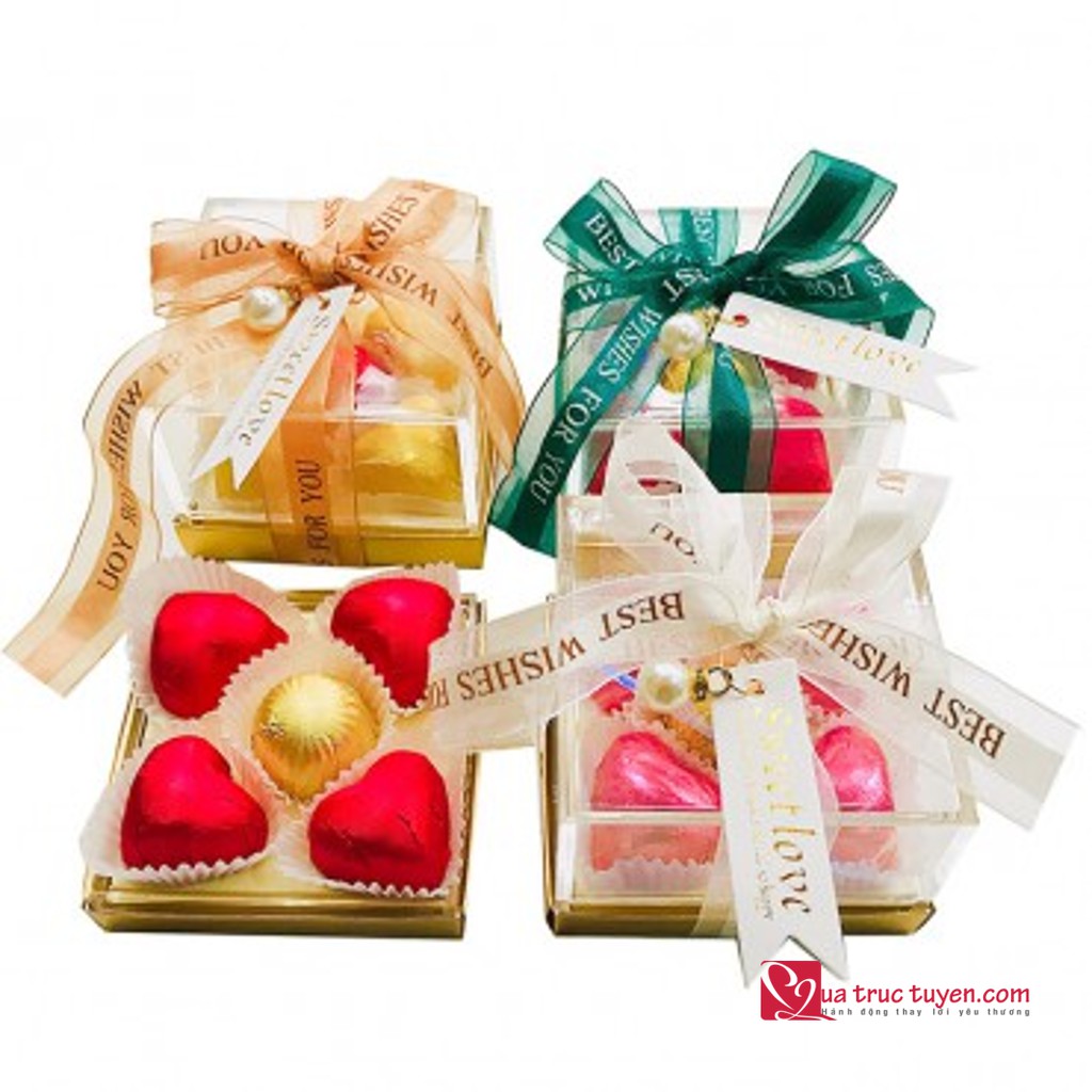 Quà tặng Socola Hộp trong suốt 5 viên nhân hạt quả Trái Tim Vàng Son